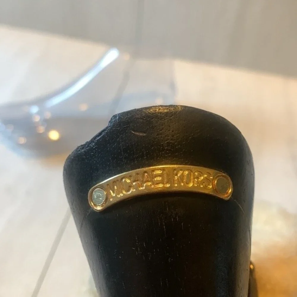 Michael Kors Studded Black Leather Wood Platform Clogs Size 9 Shearling Mules - Picture 9 of 12